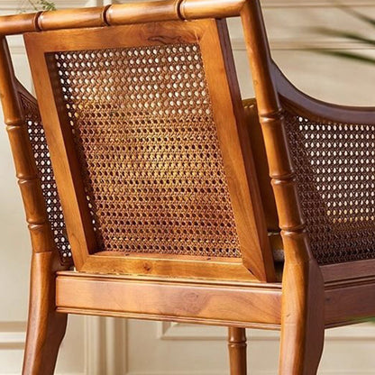 Traditional Chinese Rattan Solid Wood Rectangular Accent Chair Backrest Armrest For Living Room
