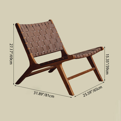 Traditional Rustic Faux Saddle Leather Solid Wood Rectangular Accent Chair Backrest Armless For Living Room