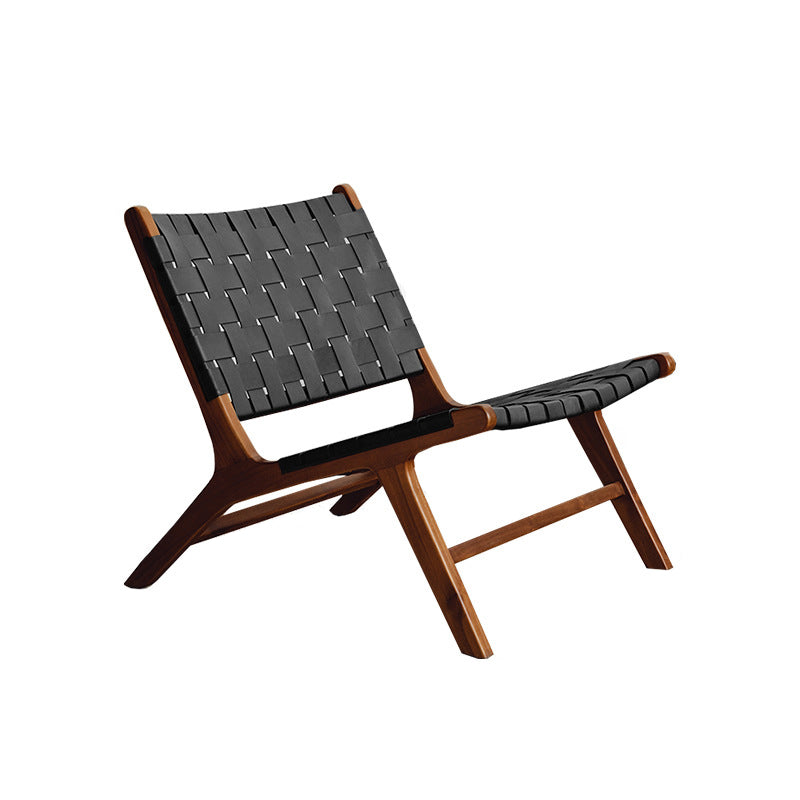 Traditional Rustic Faux Saddle Leather Solid Wood Rectangular Accent Chair Backrest Armless For Living Room