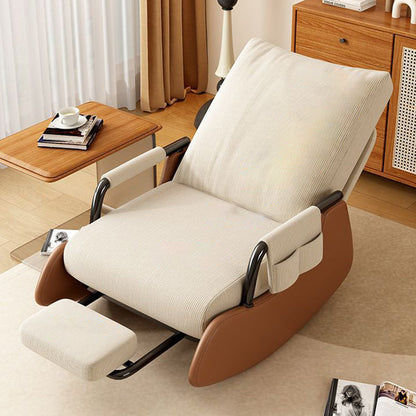 Modern Minimalist Corduroy Faux Leather Solid Wood Carbon Steel Rectangular Accent Chair Adjustable Backrest Armrest For Living Room