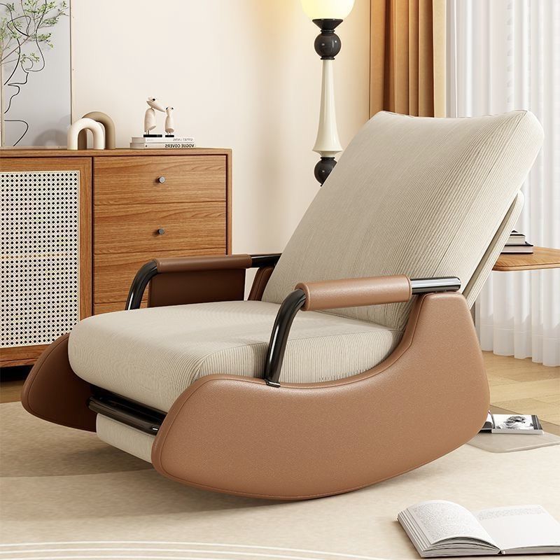 Modern Minimalist Corduroy Faux Leather Solid Wood Carbon Steel Rectangular Accent Chair Adjustable Backrest Armrest For Living Room