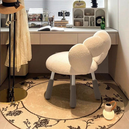 Modern Minimalist Petal-Shaped Sherpa Fabric PP Silicone Vanity Stool Backrest Armless For Bedroom