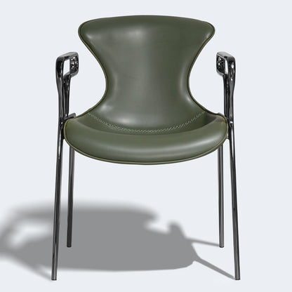 Contemporary Luxury Curved Faux Saddle Leather Carbon Steel Dining Chair Backrest Armrest For Dining Room