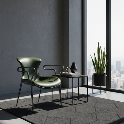 Contemporary Luxury Curved Faux Saddle Leather Carbon Steel Dining Chair Backrest Armrest For Dining Room