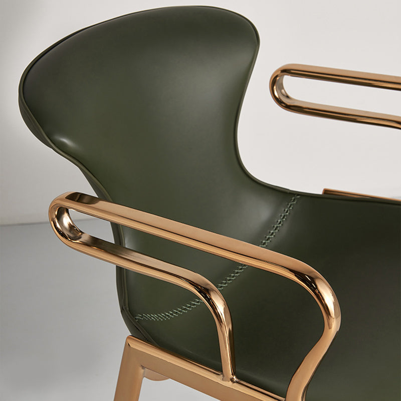 Contemporary Luxury Curved Faux Saddle Leather Carbon Steel Dining Chair Backrest Armrest For Dining Room