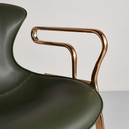 Contemporary Luxury Curved Faux Saddle Leather Carbon Steel Dining Chair Backrest Armrest For Dining Room