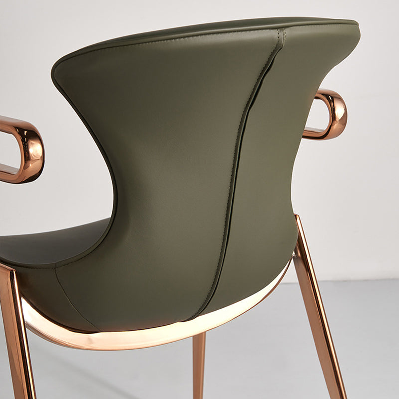 Contemporary Luxury Curved Faux Saddle Leather Carbon Steel Dining Chair Backrest Armrest For Dining Room