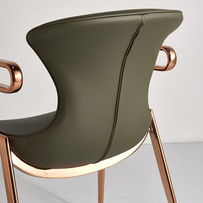 Contemporary Luxury Curved Faux Saddle Leather Carbon Steel Dining Chair Backrest Armrest For Dining Room