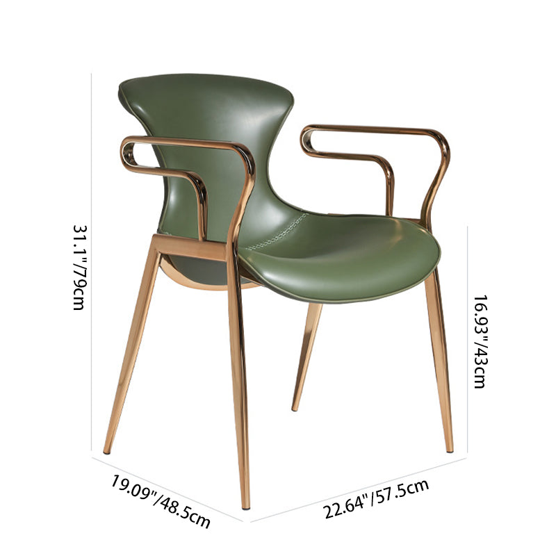 Contemporary Luxury Curved Faux Saddle Leather Carbon Steel Dining Chair Backrest Armrest For Dining Room