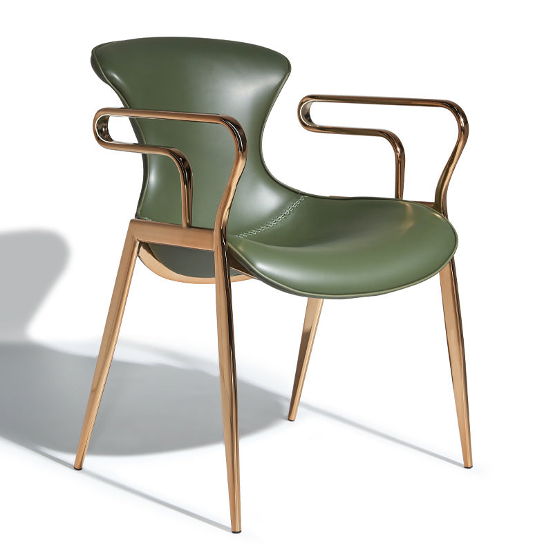 Contemporary Luxury Curved Faux Saddle Leather Carbon Steel Dining Chair Backrest Armrest For Dining Room