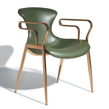 Contemporary Luxury Curved Faux Saddle Leather Carbon Steel Dining Chair Backrest Armrest For Dining Room