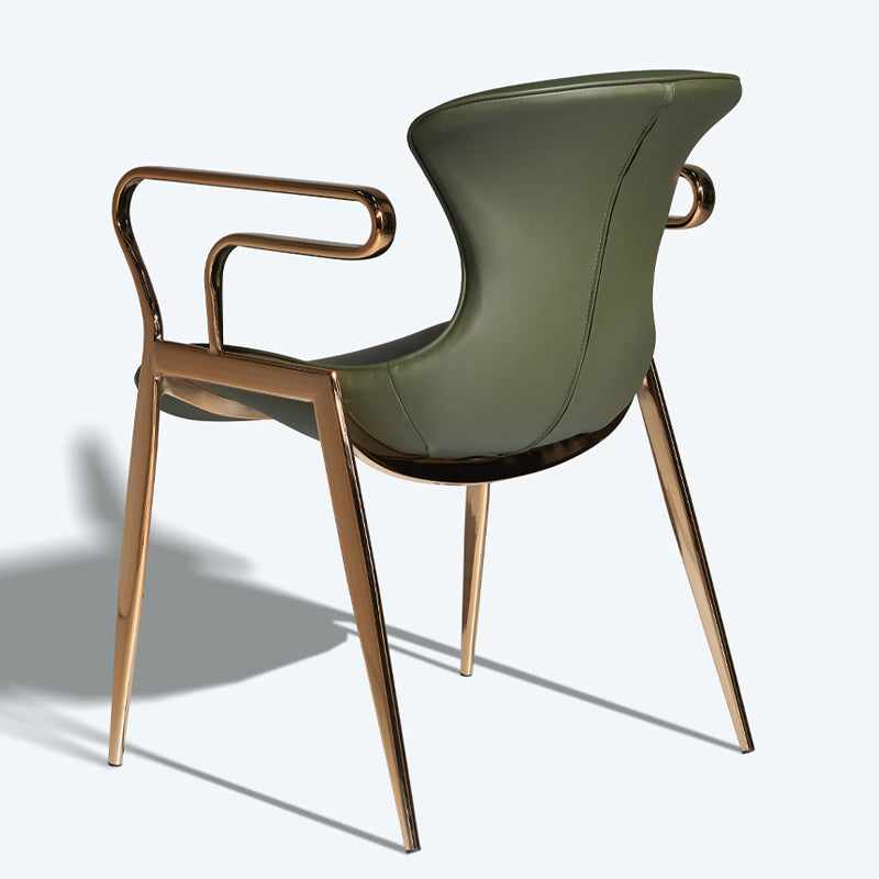Contemporary Luxury Curved Faux Saddle Leather Carbon Steel Dining Chair Backrest Armrest For Dining Room