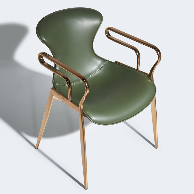 Contemporary Luxury Curved Faux Saddle Leather Carbon Steel Dining Chair Backrest Armrest For Dining Room