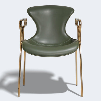 Contemporary Luxury Curved Faux Saddle Leather Carbon Steel Dining Chair Backrest Armrest For Dining Room