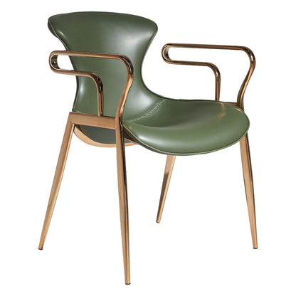 Contemporary Luxury Curved Faux Saddle Leather Carbon Steel Dining Chair Backrest Armrest For Dining Room