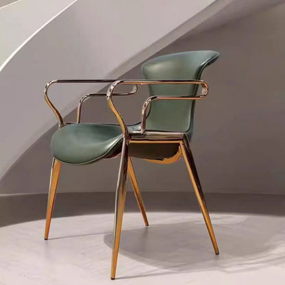 Contemporary Luxury Curved Faux Saddle Leather Carbon Steel Dining Chair Backrest Armrest For Dining Room