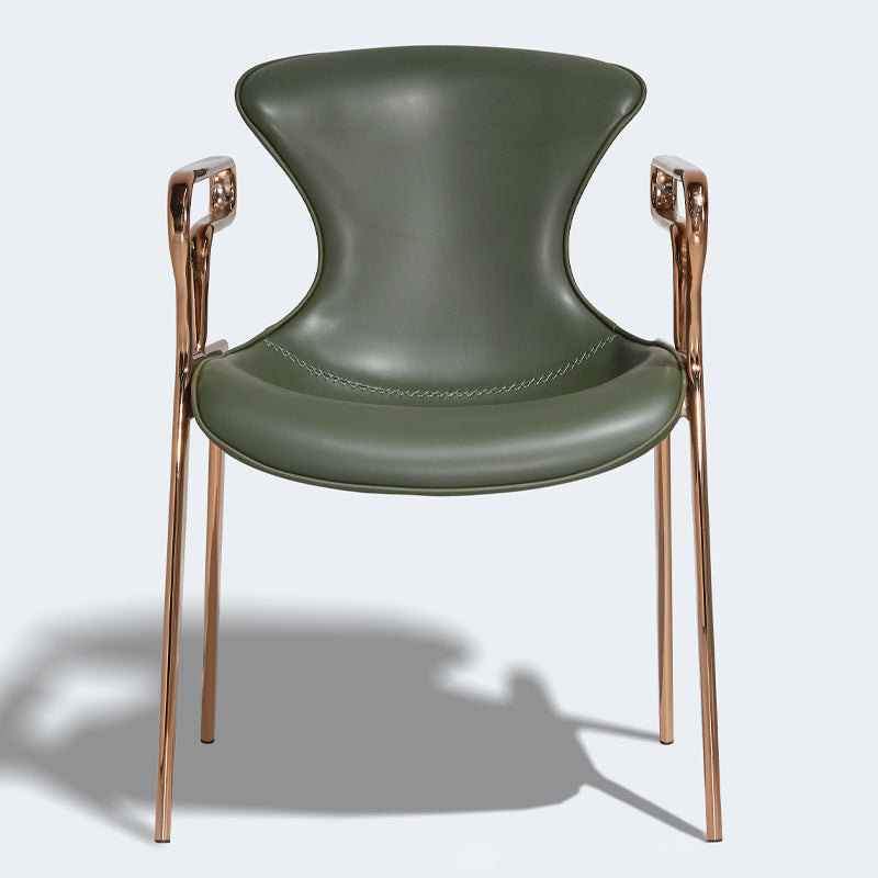 Contemporary Luxury Curved Faux Saddle Leather Carbon Steel Dining Chair Backrest Armrest For Dining Room