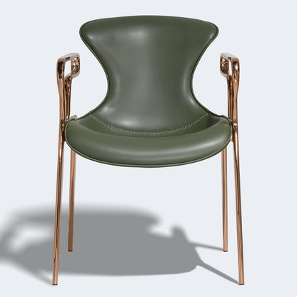 Contemporary Luxury Curved Faux Saddle Leather Carbon Steel Dining Chair Backrest Armrest For Dining Room