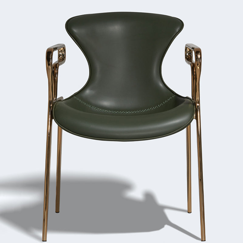Contemporary Luxury Curved Faux Saddle Leather Carbon Steel Dining Chair Backrest Armrest For Dining Room