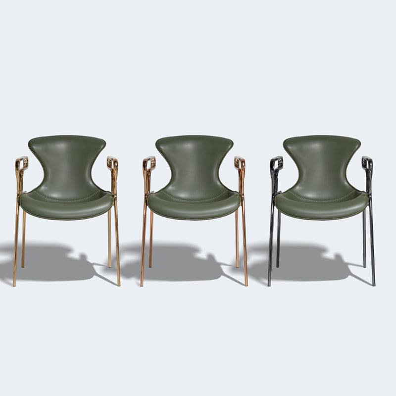 Contemporary Luxury Curved Faux Saddle Leather Carbon Steel Dining Chair Backrest Armrest For Dining Room