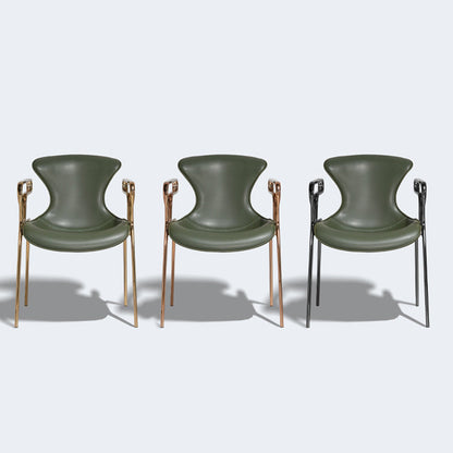 Contemporary Luxury Curved Faux Saddle Leather Carbon Steel Dining Chair Backrest Armrest For Dining Room