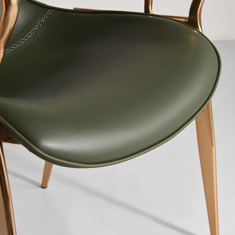 Contemporary Luxury Curved Faux Saddle Leather Carbon Steel Dining Chair Backrest Armrest For Dining Room