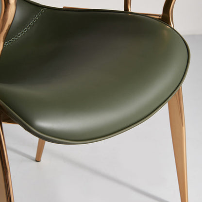 Contemporary Luxury Curved Faux Saddle Leather Carbon Steel Dining Chair Backrest Armrest For Dining Room