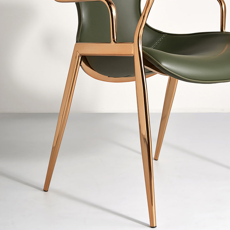 Contemporary Luxury Curved Faux Saddle Leather Carbon Steel Dining Chair Backrest Armrest For Dining Room