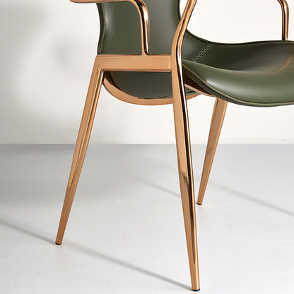 Contemporary Luxury Curved Faux Saddle Leather Carbon Steel Dining Chair Backrest Armrest For Dining Room