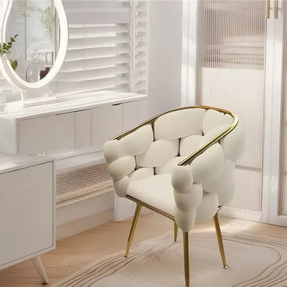 Contemporary Creative Curved Bubble Velvet Carbon Steel Vanity Stool Backrest Armrest For Bedroom