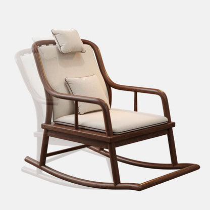 Traditional Chinese Rectangular Solid Wood Cotton-Linen Rocking Chair Backrest Armrest For Living Room