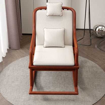 Traditional Chinese Rectangular Solid Wood Cotton-Linen Rocking Chair Backrest Armrest For Living Room