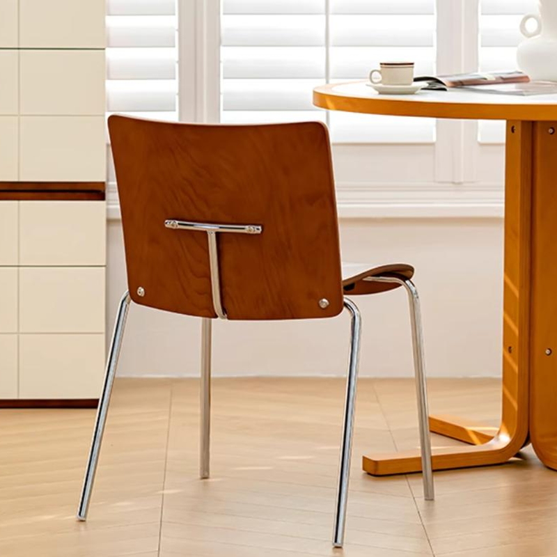 Modern Minimalist Rectangular Solid Wood Multi-Layer Plate Iron Dining Chair Backrest Armless For Dining Room