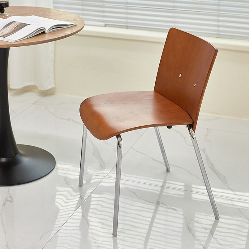 Modern Minimalist Rectangular Solid Wood Multi-Layer Plate Iron Dining Chair Backrest Armless For Dining Room