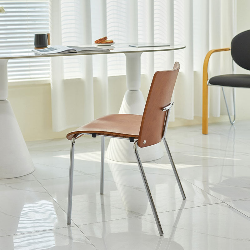 Modern Minimalist Rectangular Solid Wood Multi-Layer Plate Iron Dining Chair Backrest Armless For Dining Room