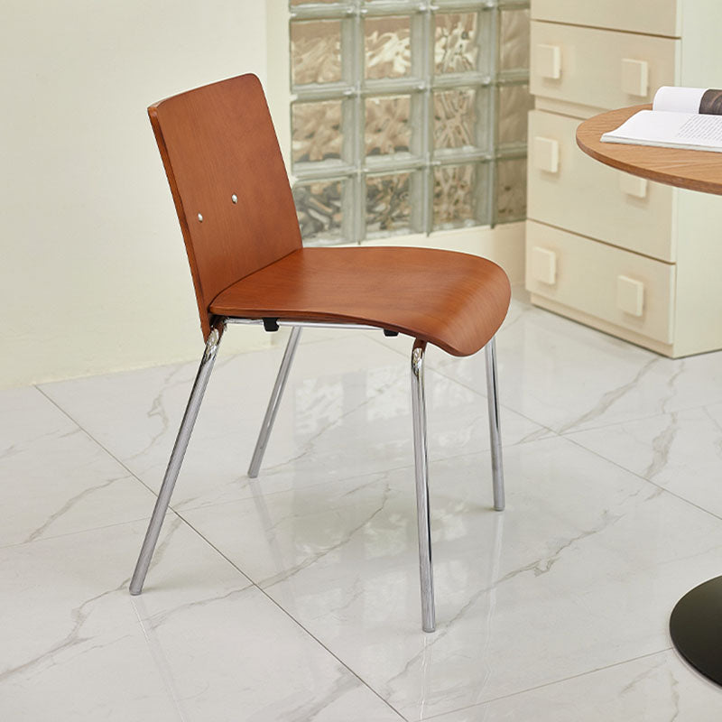 Modern Minimalist Rectangular Solid Wood Multi-Layer Plate Iron Dining Chair Backrest Armless For Dining Room