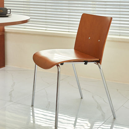 Modern Minimalist Rectangular Solid Wood Multi-Layer Plate Iron Dining Chair Backrest Armless For Dining Room