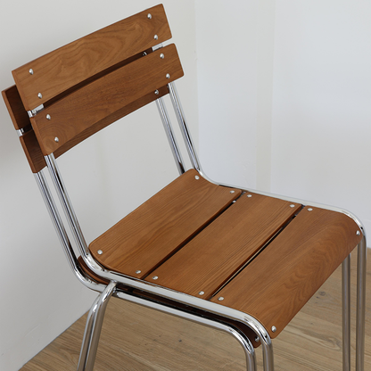 Modern Minimalist Rectangular Solid Wood Multi-Layer Plate Iron Stainless Steel Dining Chair Backrest Armless For Dining Room