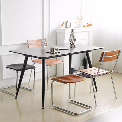 Modern Minimalist Rectangular Solid Wood Multi-Layer Plate Iron Stainless Steel Dining Chair Backrest Armless For Dining Room