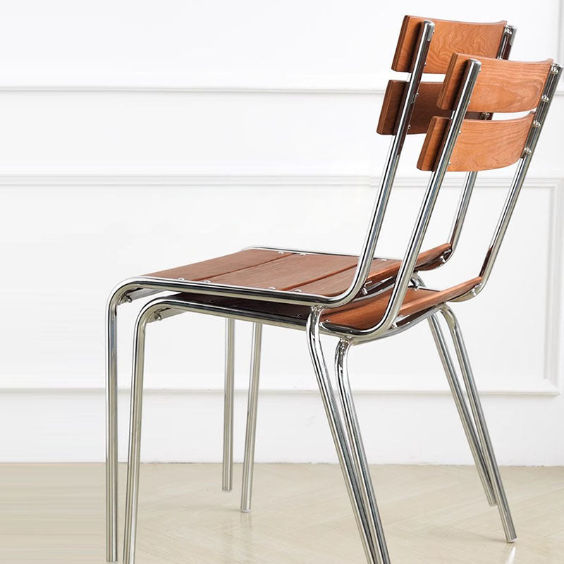 Modern Minimalist Rectangular Solid Wood Multi-Layer Plate Iron Stainless Steel Dining Chair Backrest Armless For Dining Room