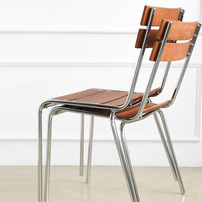Modern Minimalist Rectangular Solid Wood Multi-Layer Plate Iron Stainless Steel Dining Chair Backrest Armless For Dining Room