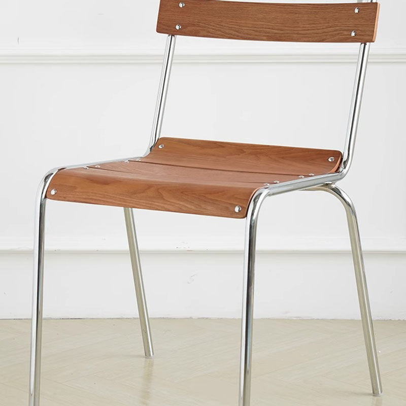 Modern Minimalist Rectangular Solid Wood Multi-Layer Plate Iron Stainless Steel Dining Chair Backrest Armless For Dining Room