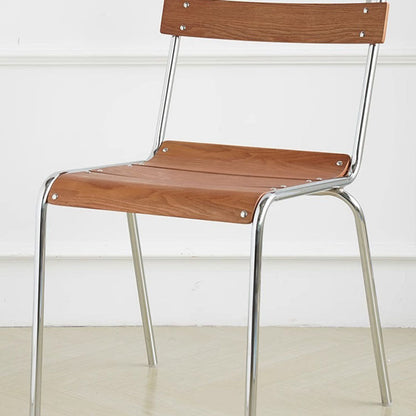 Modern Minimalist Rectangular Solid Wood Multi-Layer Plate Iron Stainless Steel Dining Chair Backrest Armless For Dining Room