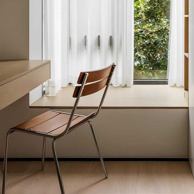 Modern Minimalist Rectangular Solid Wood Multi-Layer Plate Iron Stainless Steel Dining Chair Backrest Armless For Dining Room