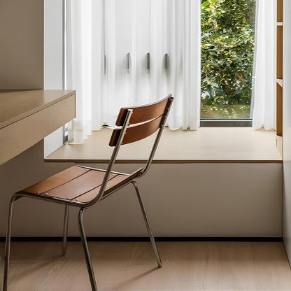 Modern Minimalist Rectangular Solid Wood Multi-Layer Plate Iron Stainless Steel Dining Chair Backrest Armless For Dining Room