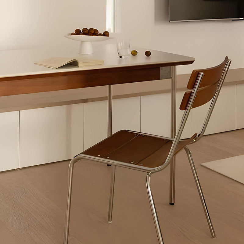 Modern Minimalist Rectangular Solid Wood Multi-Layer Plate Iron Stainless Steel Dining Chair Backrest Armless For Dining Room