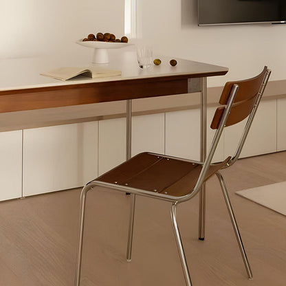 Modern Minimalist Rectangular Solid Wood Multi-Layer Plate Iron Stainless Steel Dining Chair Backrest Armless For Dining Room
