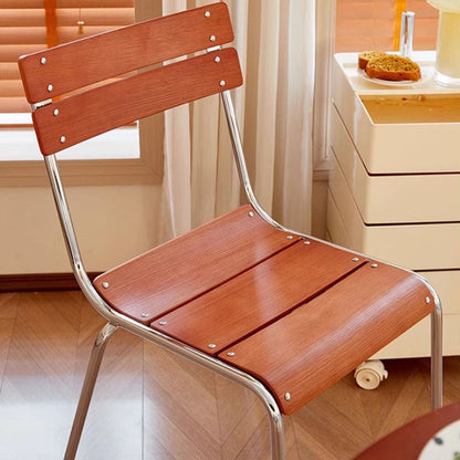 Modern Minimalist Rectangular Solid Wood Multi-Layer Plate Iron Stainless Steel Dining Chair Backrest Armless For Dining Room