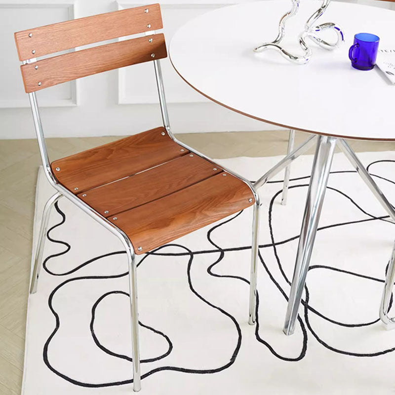 Modern Minimalist Rectangular Solid Wood Multi-Layer Plate Iron Stainless Steel Dining Chair Backrest Armless For Dining Room