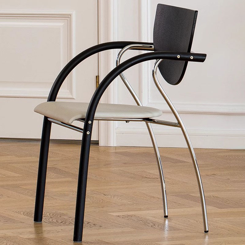 Modern Art Deco Curved Plywood Iron Velvet Faux Leather Dining Chair Backrest Armrest For Dining Room